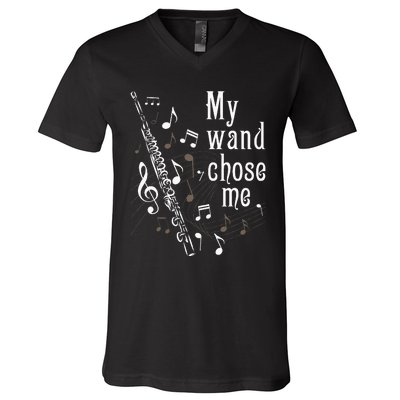 My Wand Chose Me Flute Player Flutist Marching Band Music V-Neck T-Shirt