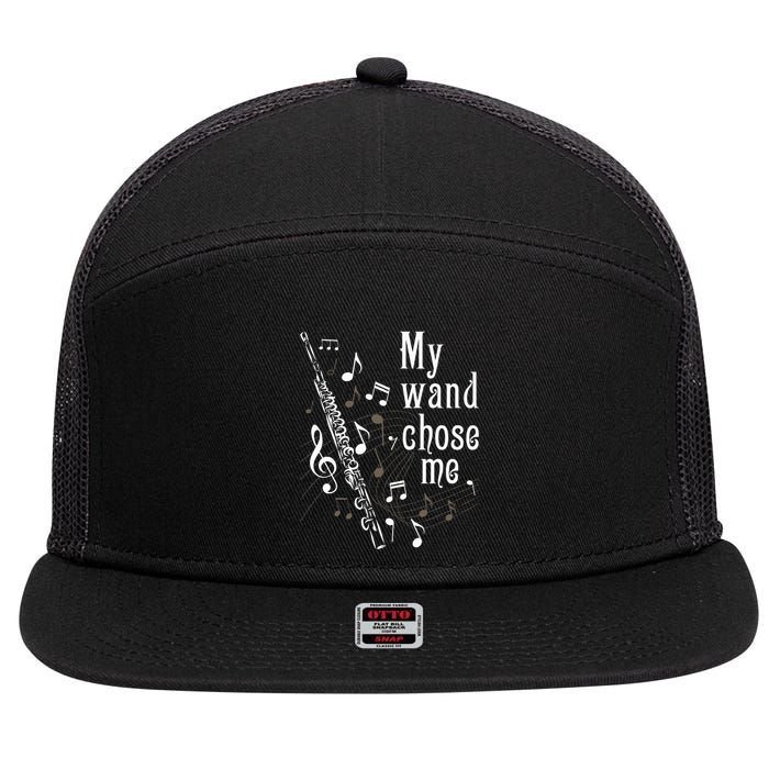 My Wand Chose Me Flute Player Flutist Marching Band Music 7 Panel Mesh Trucker Snapback Hat