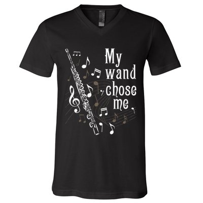 My Wand Chose Me Flute Player Flutist Marching Band Music V-Neck T-Shirt