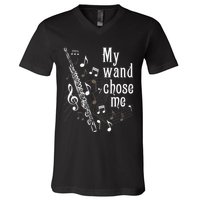 My Wand Chose Me Flute Player Flutist Marching Band Music V-Neck T-Shirt