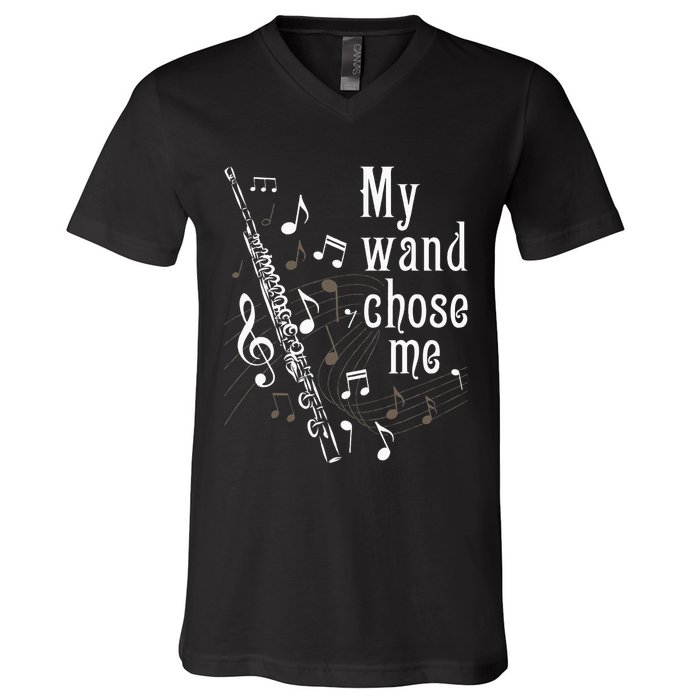 My Wand Chose Me Flute Player Flutist Marching Band Music V-Neck T-Shirt