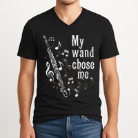 My Wand Chose Me Flute Player Flutist Marching Band Music V-Neck T-Shirt
