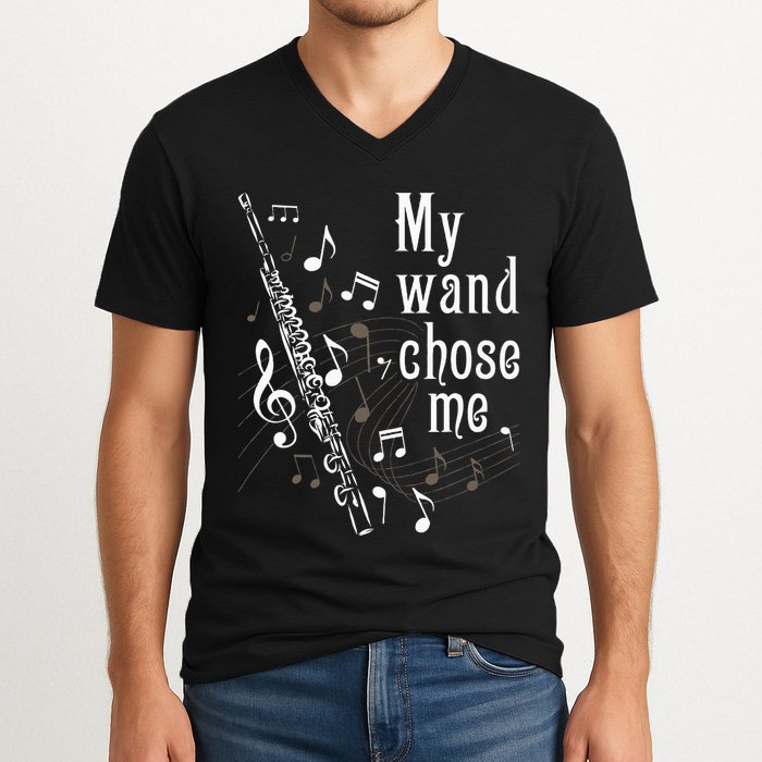 My Wand Chose Me Flute Player Flutist Marching Band Music V-Neck T-Shirt