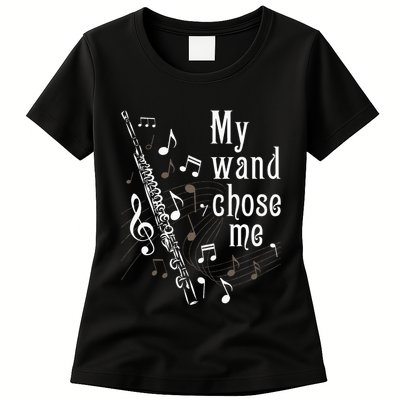 My Wand Chose Me Flute Player Flutist Marching Band Music Womens T-Shirt