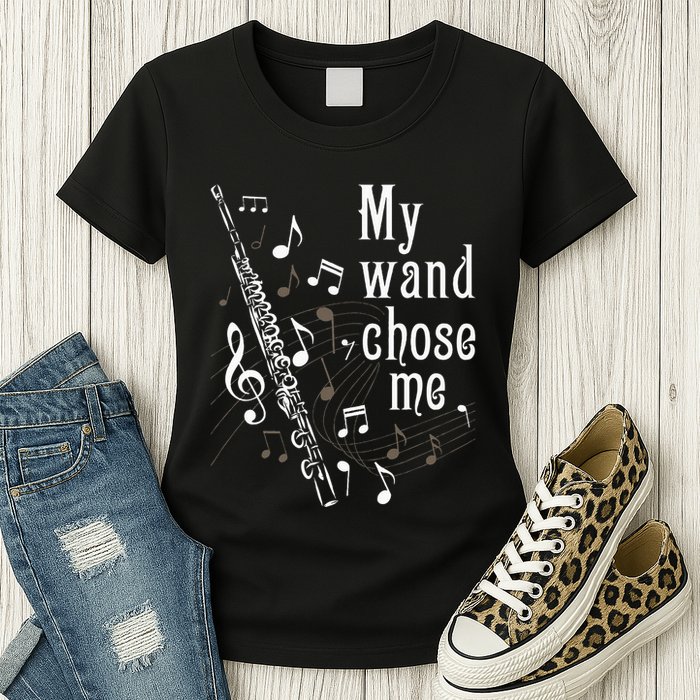 My Wand Chose Me Flute Player Flutist Marching Band Music Womens T-Shirt