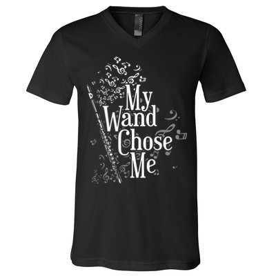 My Wand Chose Me Flutist Gifts Music Flute V-Neck T-Shirt