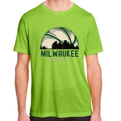 Milwaukee Wisconsin Cream City Skyline Retro Basketball Adult ChromaSoft Performance T-Shirt