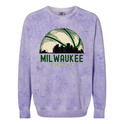 Milwaukee Wisconsin Cream City Skyline Retro Basketball Colorblast Crewneck Sweatshirt