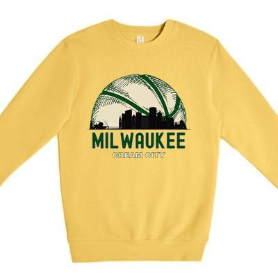 Milwaukee Wisconsin Cream City Skyline Retro Basketball Premium Crewneck Sweatshirt