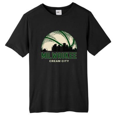 Milwaukee Wisconsin Cream City Skyline Retro Basketball Tall Fusion ChromaSoft Performance T-Shirt