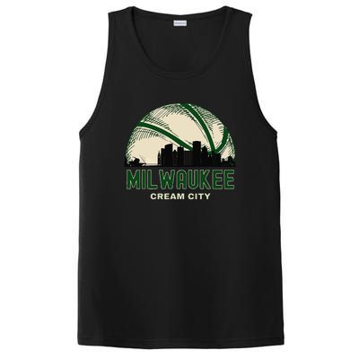 Milwaukee Wisconsin Cream City Skyline Retro Basketball PosiCharge Competitor Tank