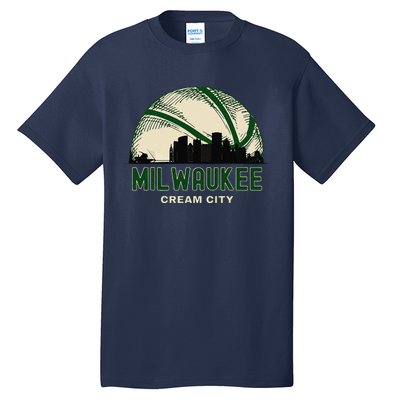 Milwaukee Wisconsin Cream City Skyline Retro Basketball Tall T-Shirt