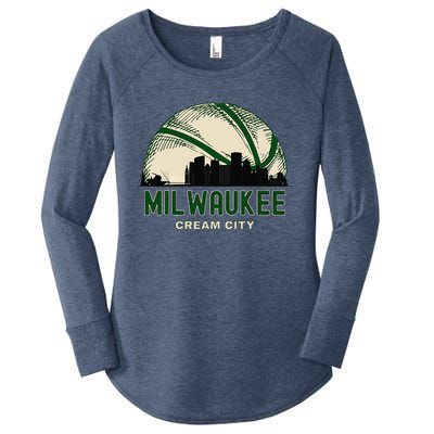 Milwaukee Wisconsin Cream City Skyline Retro Basketball Women's Perfect Tri Tunic Long Sleeve Shirt