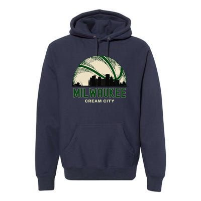 Milwaukee Wisconsin Cream City Skyline Retro Basketball Premium Hoodie