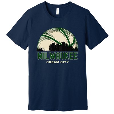 Milwaukee Wisconsin Cream City Skyline Retro Basketball Premium T-Shirt