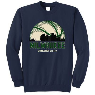 Milwaukee Wisconsin Cream City Skyline Retro Basketball Tall Sweatshirt