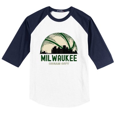 Milwaukee Wisconsin Cream City Skyline Retro Basketball Baseball Sleeve Shirt