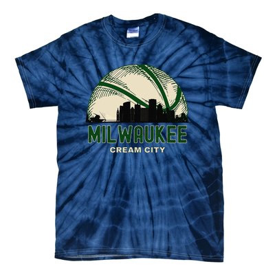 Milwaukee Wisconsin Cream City Skyline Retro Basketball Tie-Dye T-Shirt