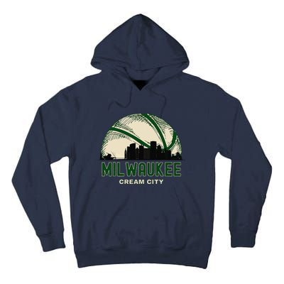 Milwaukee Wisconsin Cream City Skyline Retro Basketball Tall Hoodie