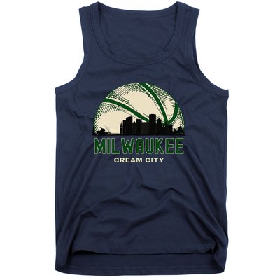 Milwaukee Wisconsin Cream City Skyline Retro Basketball Tank Top