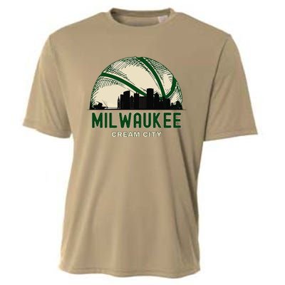 Milwaukee Wisconsin Cream City Skyline Retro Basketball Cooling Performance Crew T-Shirt