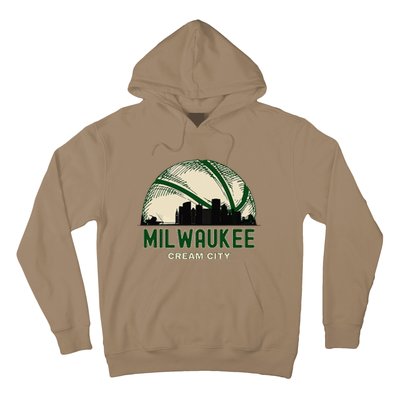 Milwaukee Wisconsin Cream City Skyline Retro Basketball Hoodie