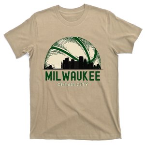 Milwaukee Wisconsin Cream City Skyline Retro Basketball T-Shirt