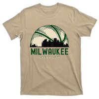 Milwaukee Wisconsin Cream City Skyline Retro Basketball T-Shirt