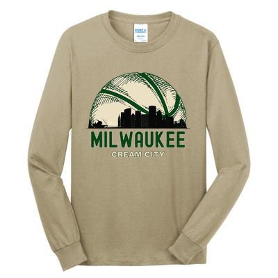 Milwaukee Wisconsin Cream City Skyline Retro Basketball Tall Long Sleeve T-Shirt