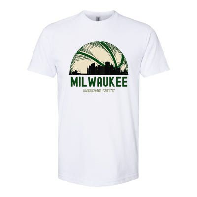 Milwaukee Wisconsin Cream City Skyline Retro Basketball Softstyle CVC T-Shirt