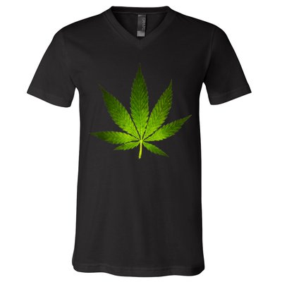 Majestic Weed Cannabis Plant Leaf Silhouette V-Neck T-Shirt
