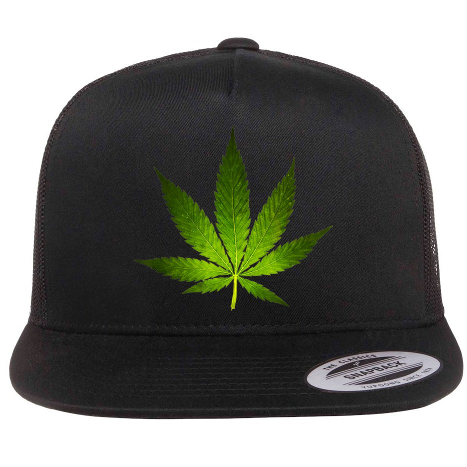 Majestic Weed Cannabis Plant Leaf Silhouette Flat Bill Trucker Hat