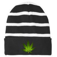 Majestic Weed Cannabis Plant Leaf Silhouette Striped Beanie with Solid Band