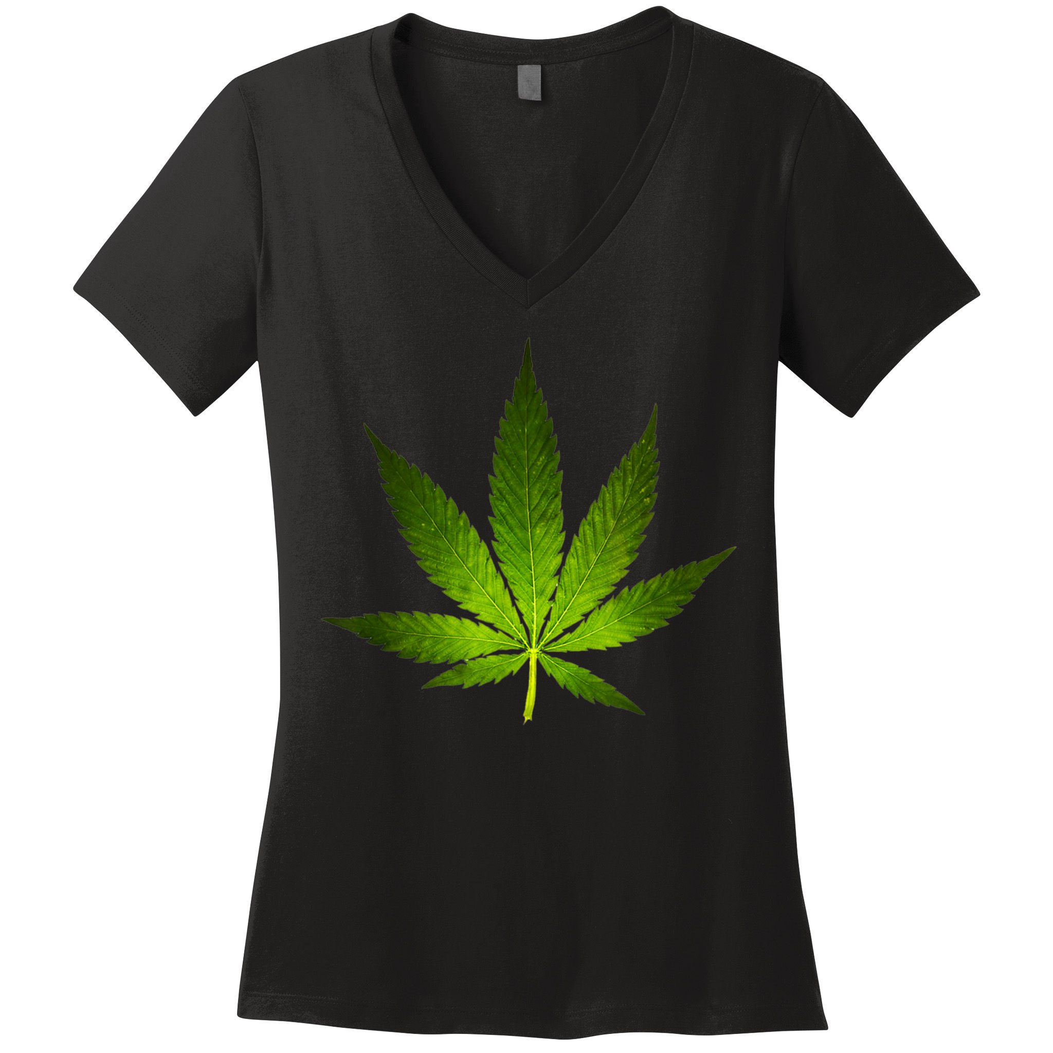 Majestic Weed Cannabis Plant Leaf Silhouette Women's V-Neck T-Shirt