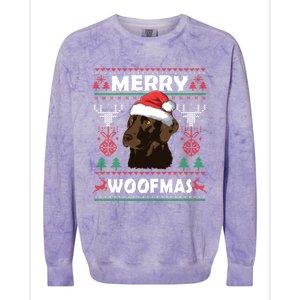 Merry Woofmas Chocolate Lab Santa Claus Dog Christmas Gift Colorblast Crewneck Sweatshirt