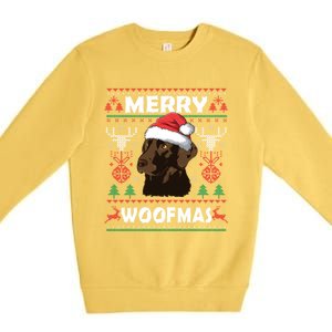 Merry Woofmas Chocolate Lab Santa Claus Dog Christmas Gift Premium Crewneck Sweatshirt