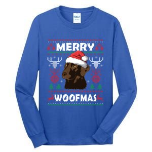 Merry Woofmas Chocolate Lab Santa Claus Dog Christmas Gift Tall Long Sleeve T-Shirt