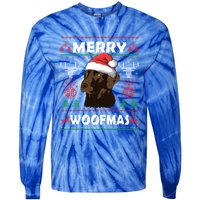 Merry Woofmas Chocolate Lab Santa Claus Dog Christmas Gift Tie-Dye Long Sleeve Shirt