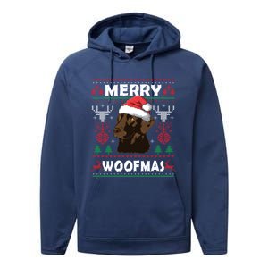 Merry Woofmas Chocolate Lab Santa Claus Dog Christmas Gift Performance Fleece Hoodie