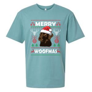 Merry Woofmas Chocolate Lab Santa Claus Dog Christmas Gift Sueded Cloud Jersey T-Shirt