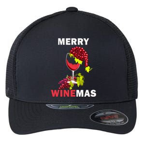 Merry Winemas Cute Grapes Santa Hat Wine Glass Christmas Gift Flexfit Unipanel Trucker Cap