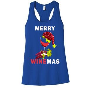 Merry Winemas Cute Grapes Santa Hat Wine Glass Christmas Gift Women's Racerback Tank