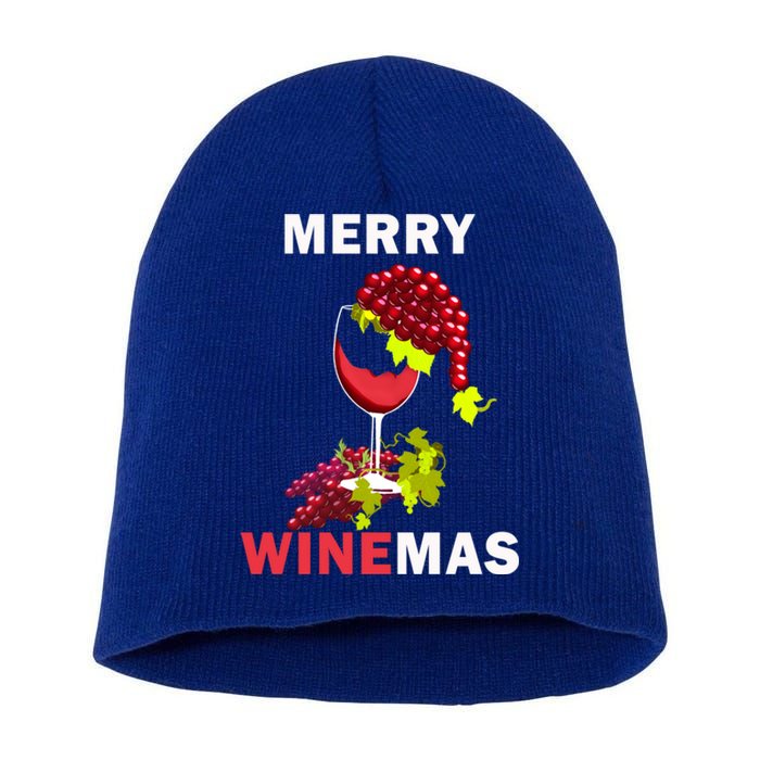 Merry Winemas Cute Grapes Santa Hat Wine Glass Christmas Gift Short Acrylic Beanie