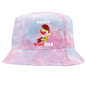 Merry Winemas Cute Grapes Santa Hat Wine Glass Christmas Gift Tie-Dyed Bucket Hat