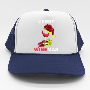 Merry Winemas Cute Grapes Santa Hat Wine Glass Christmas Gift Trucker Hat