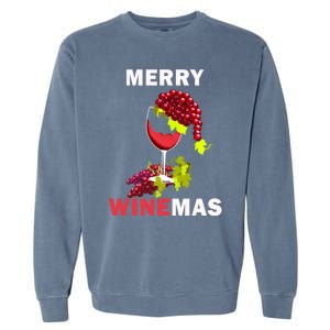 Merry Winemas Cute Grapes Santa Hat Wine Glass Christmas Gift Garment-Dyed Sweatshirt