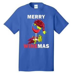 Merry Winemas Cute Grapes Santa Hat Wine Glass Christmas Gift Tall T-Shirt