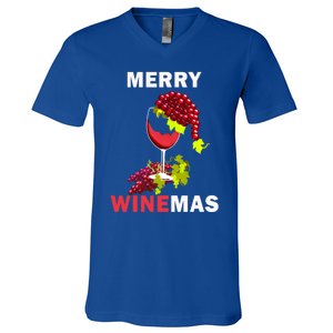 Merry Winemas Cute Grapes Santa Hat Wine Glass Christmas Gift V-Neck T-Shirt