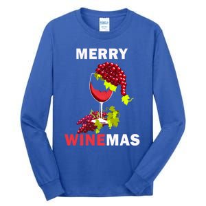 Merry Winemas Cute Grapes Santa Hat Wine Glass Christmas Gift Tall Long Sleeve T-Shirt