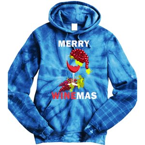 Merry Winemas Cute Grapes Santa Hat Wine Glass Christmas Gift Tie Dye Hoodie